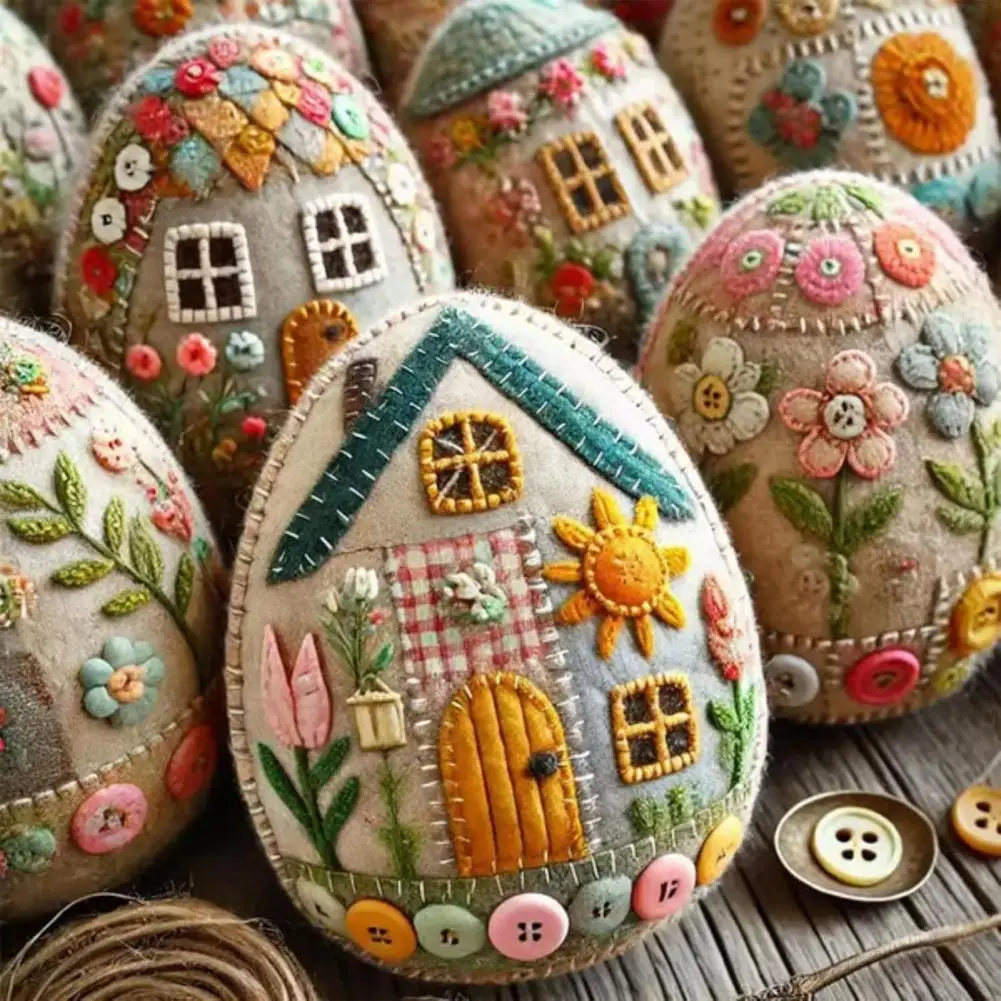Patchwork Felt Egg House DIY Kit Colorful Basket Fillers Felted Eggs Craft Kit Handmade Easter Egg House Felt DIY Package