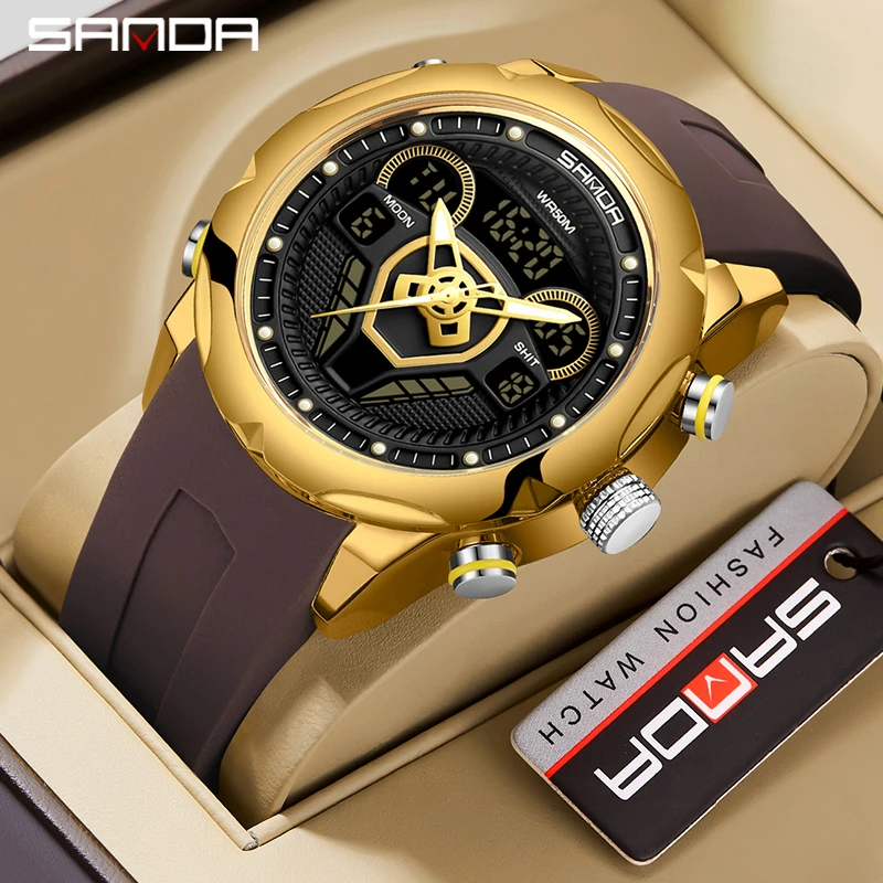 

SANDA New Product Dual Display Watch For Men Multifunctional Fashion Sports Watch Luminous LED Electronic Watch Waterproof Clock