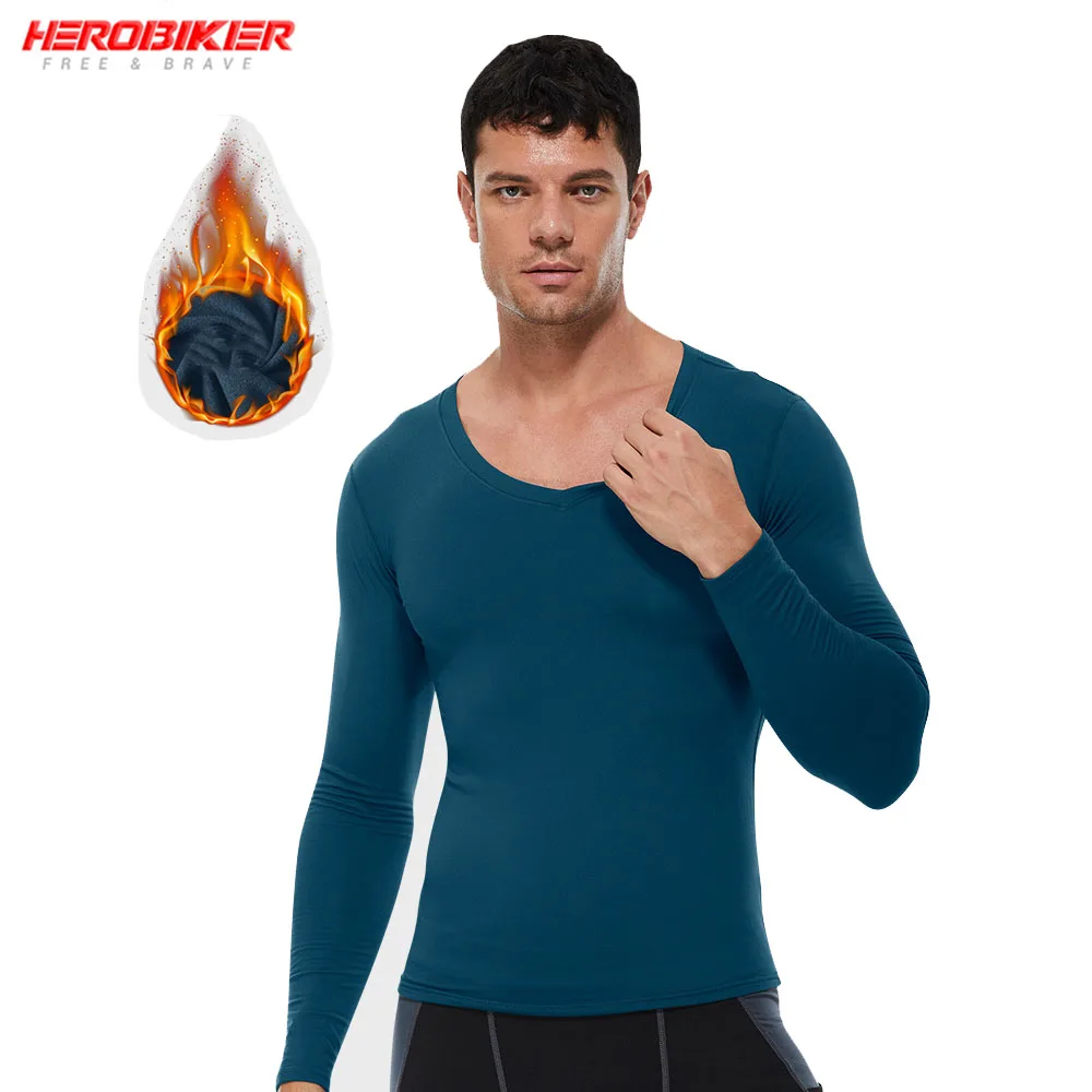 

Motorcycle Fleece Lined Thermal Underwear Men Top Winter Warm Lingerie Base Layers Motoccross Riding Tight Long Sleeve Shirts