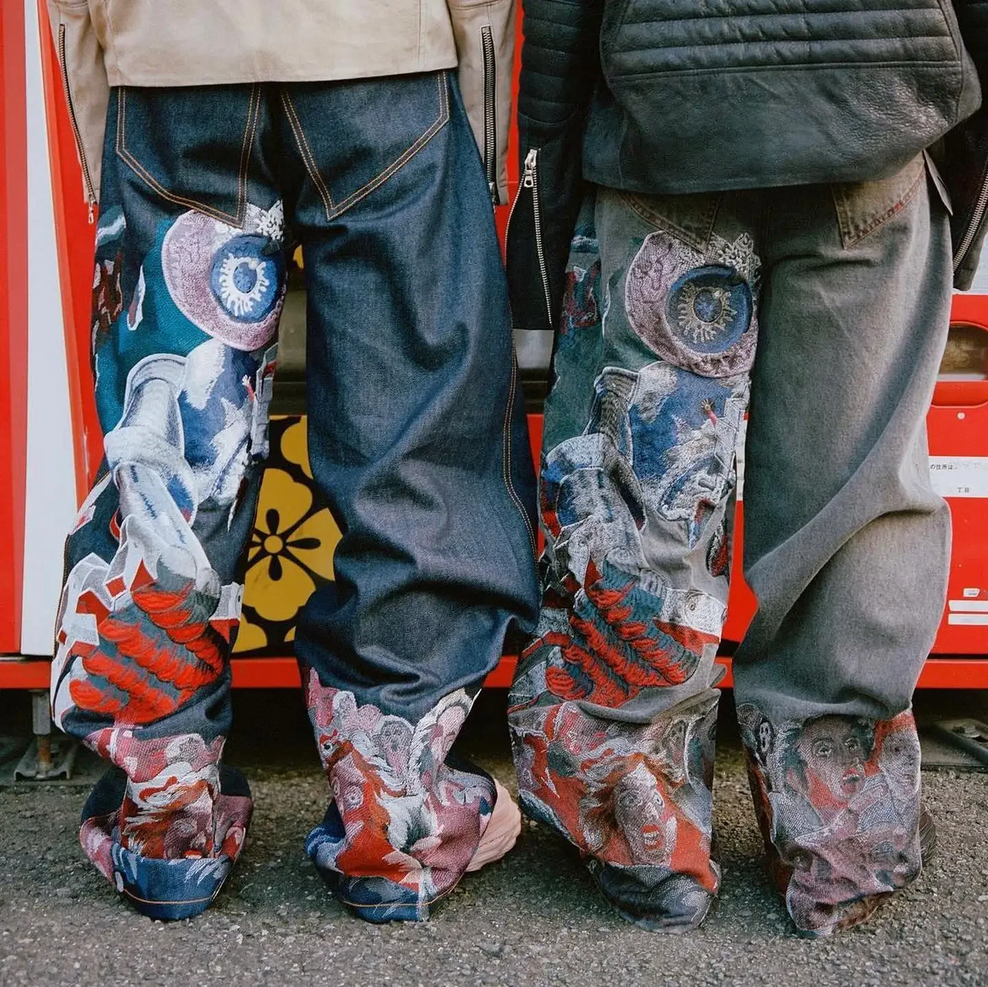 Ripped Patchwork Jeans Ripped Jeans Hip Hop Punk Embroidery Printed Baggy Jeans Y2k Jeans Men Heavy Craftsmanship Retro Style Wide Leg Pants Goth Ripped