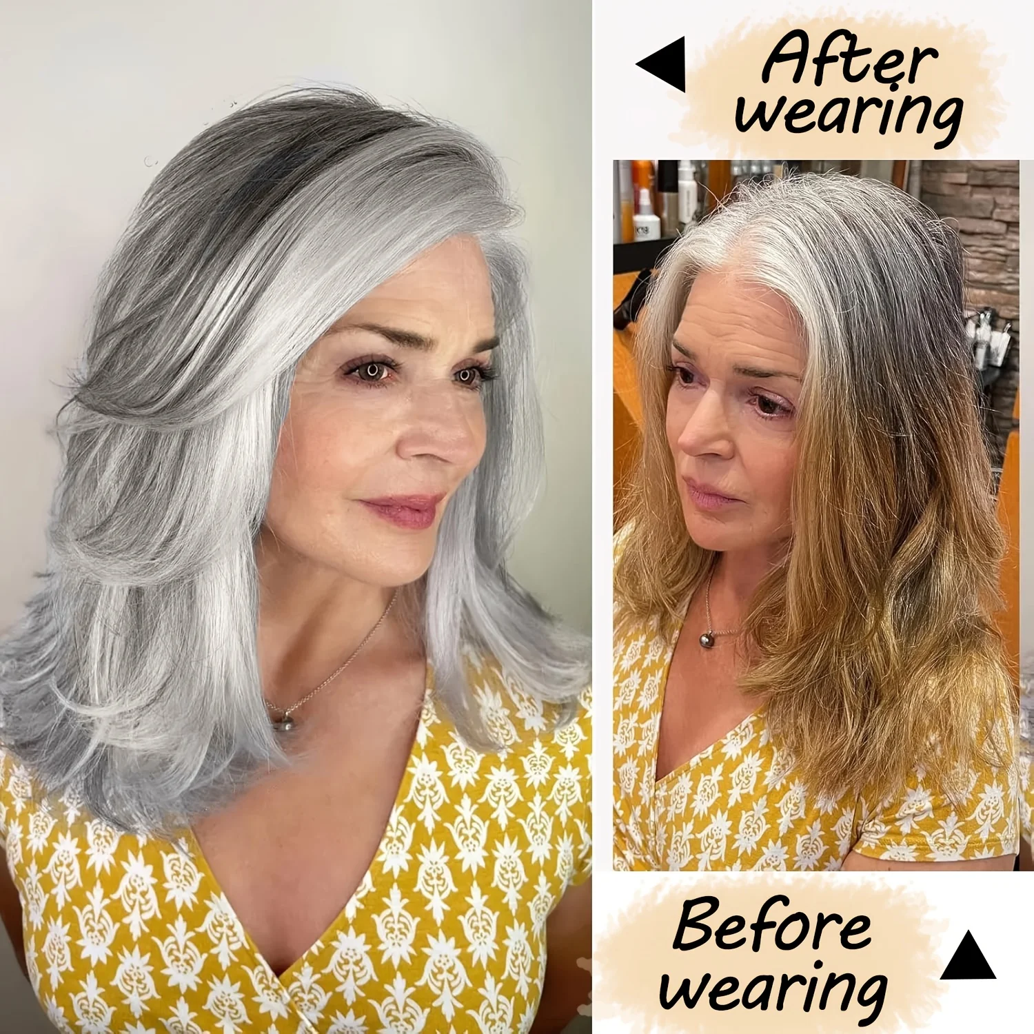 20" Synthetic Long Layered Silvery Wavy Wig for Women Natural Looking Heat Resistant Wig with Curly Style for Daily Party Use