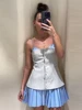 Patchwork Contrast Color Pleated Mini Dress Women Chic Strap Sleeveless Backless Single Breasted Dresses 2025 Spring Lady Robe 3