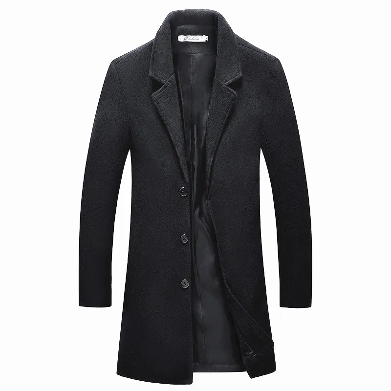 Winter New Men's Medium and Long Trench Coat Korean Version Slim-fitting Woolen Coat Thickened Woolen