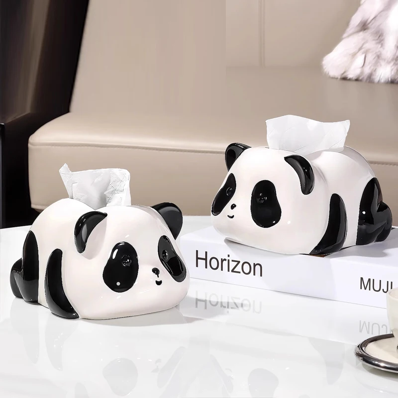 Creative Ceramic Cute Panda Shaped Tissue Box, Light Luxury Napkin Box, Home Living Room Bedroom Hotel Tea Table Decoration, 1Pc