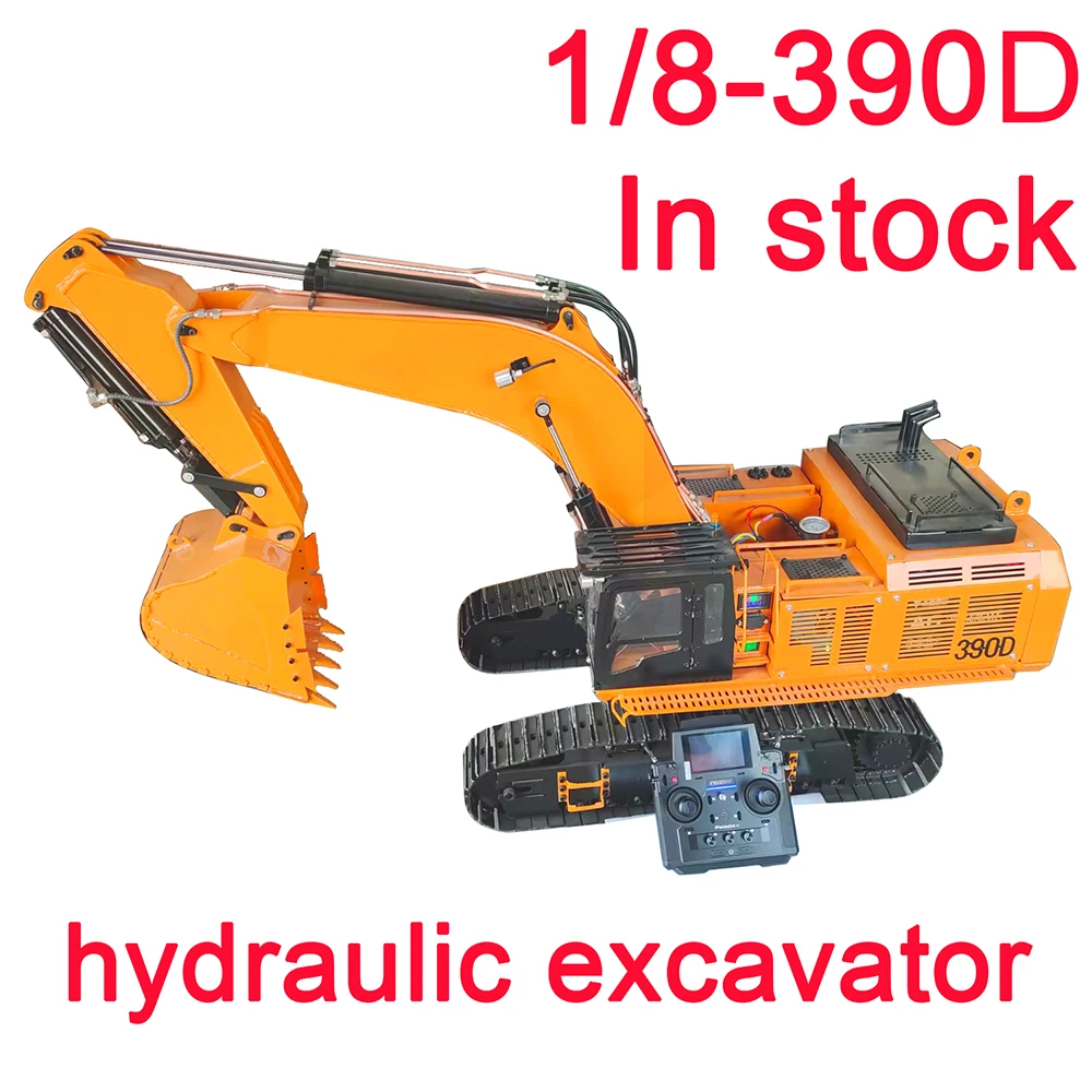 In Magazzino 1/8 Rc Escavatore Idraulico 390D Metallo Doppio Cilindro Heavy Duty Mining Modello Di Escavatore Personalizzato Giocattolo