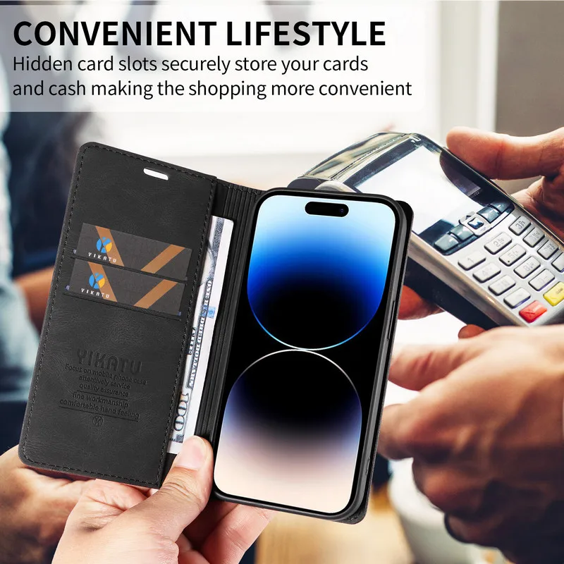 Magnetic Leather Flip Wallet Case - Premium Book-Style Cover