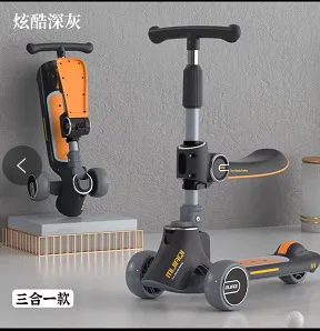 Scooter Children's Three-in-one Scooter Can Sit and Slide One-key Folding 2-12 Children's Outdoor Sports Portable Scooter 5
