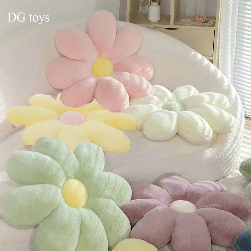Soft Colour Fluffy Flower Throw Pillow Stuffed Lifelike Daisy Flowers Plush Toy Plant Home Decor Cushion Chair Mat for Kids Girl