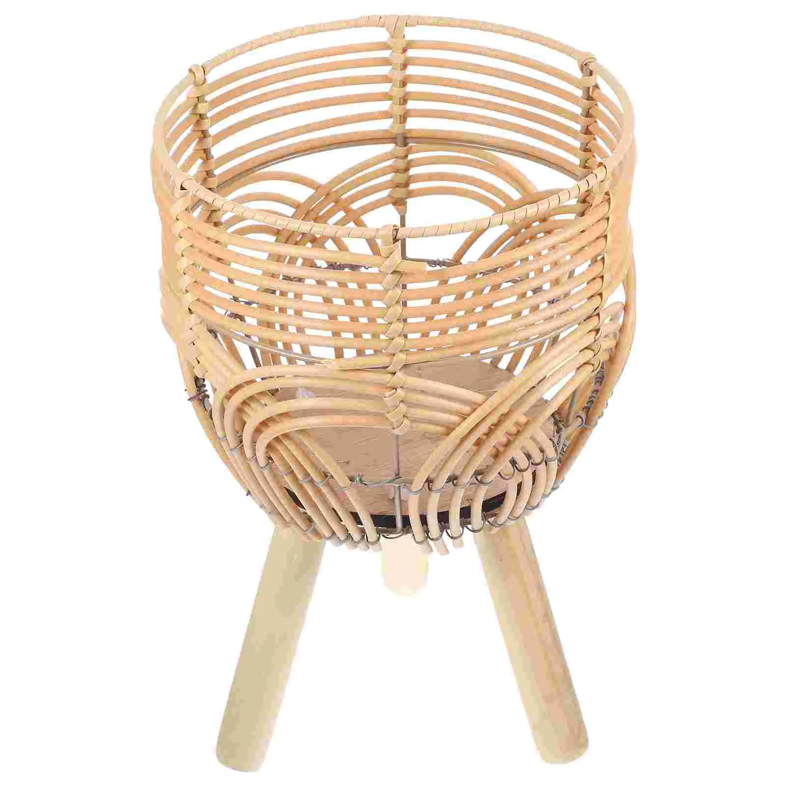 

Bamboo Woven Flower Pot Wooden Planter Holder Flower Basket With Stand Decoration