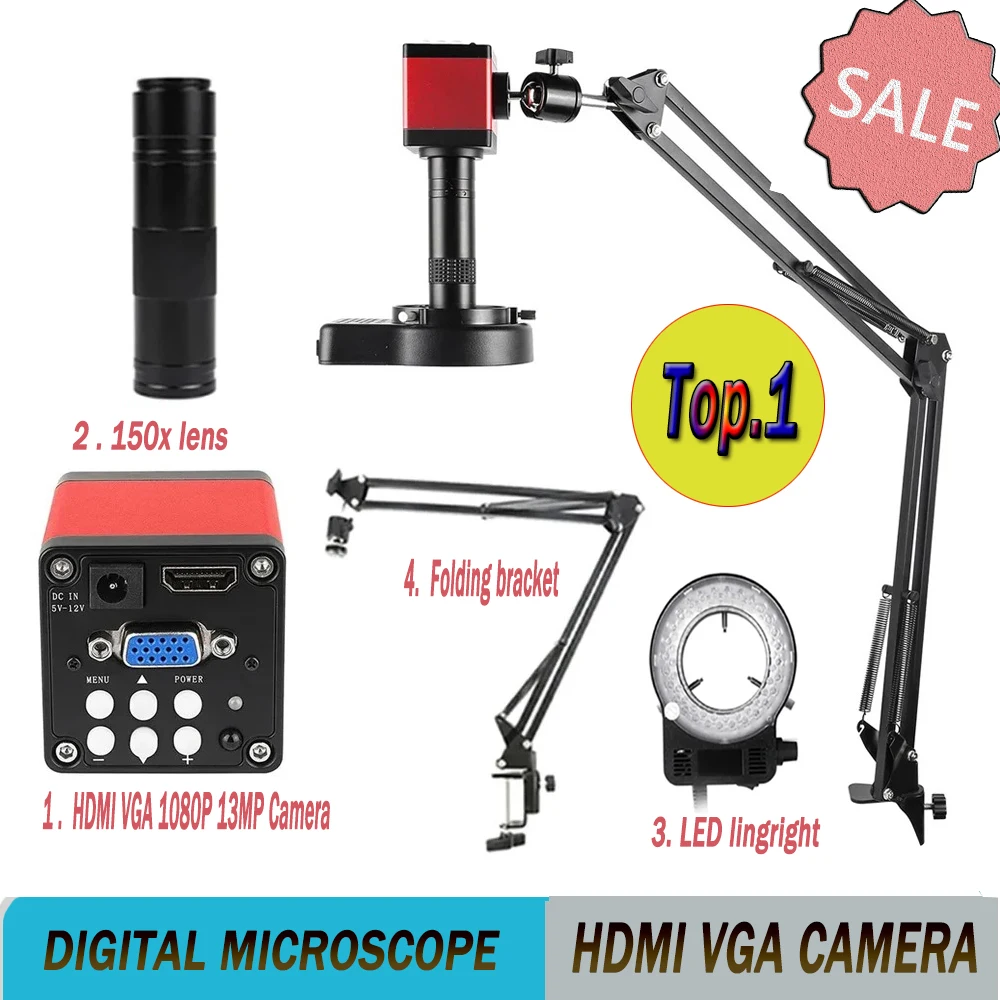 

Digital Professional Soldering Industrial Repair13MP VGA HDMI Monocular Electronic Microscope Camera 150X C-mount Zoom Lens