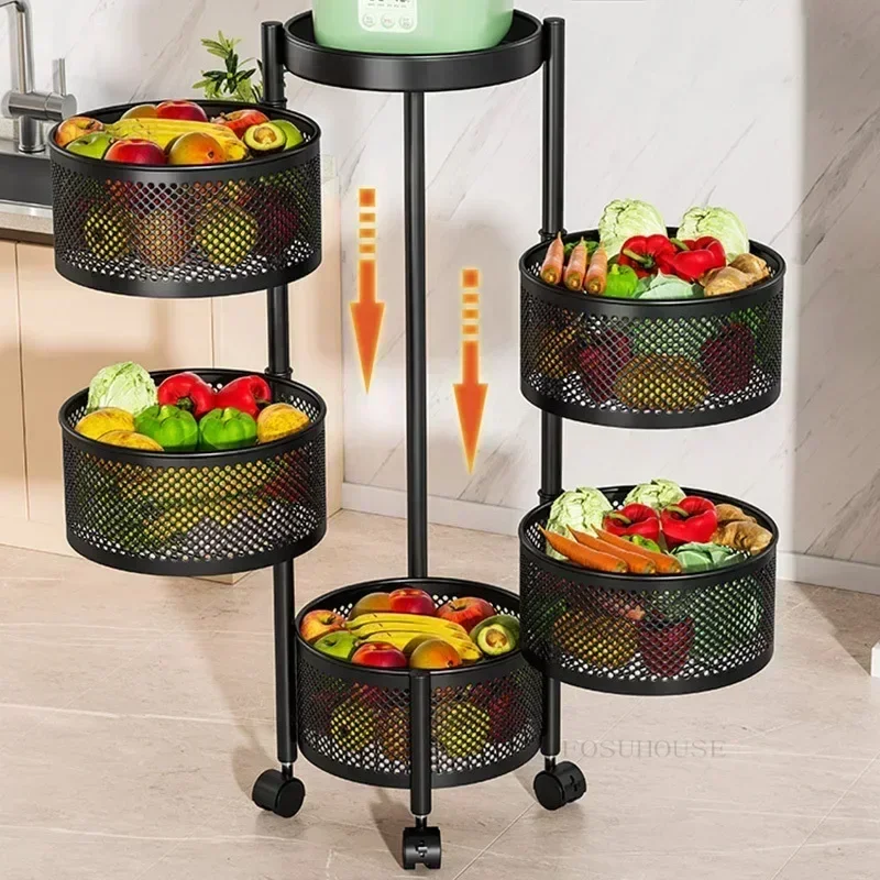 Home Fruit Vegetable Kitchen Storage Trolley Cart Multifunctional Rotating Kitchen Trolleys Multi-layer Auxiliary Cart K