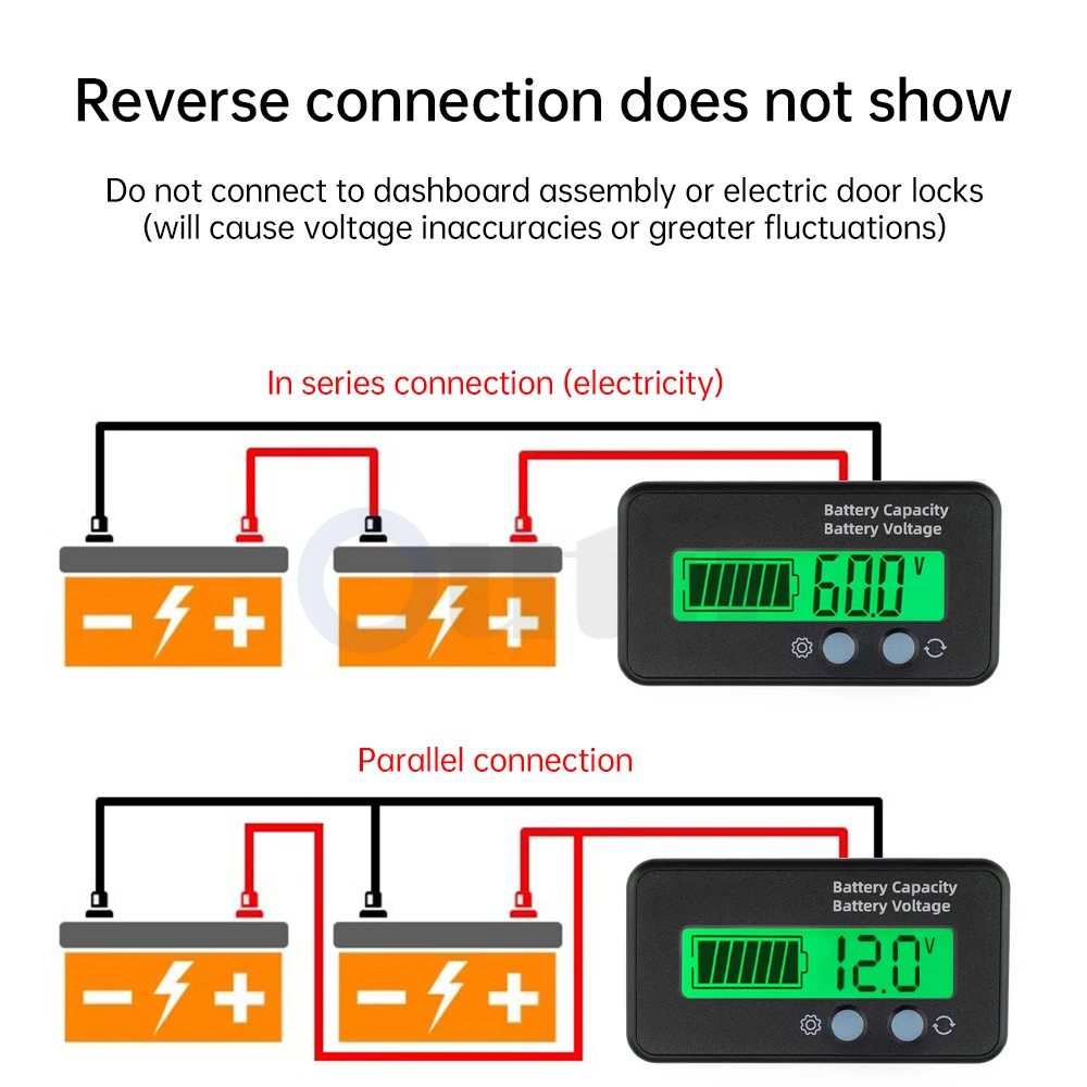 Green DC 12V 24V 36V 48V 60V 72V Lead Acid Battery Capacity Indicator LCD Percentage Display Lithium Battery Monitor Tester 4