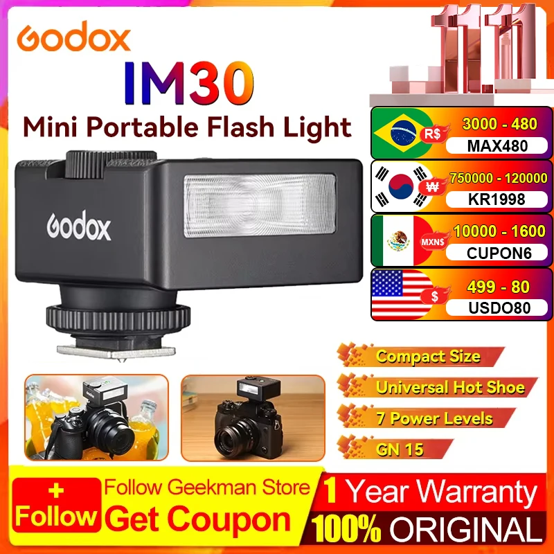 Godox iM30 Mini Portable Flash for Various Camera Models Output Levels 1/64 to Full for Godox iFlash Camera Outdoor