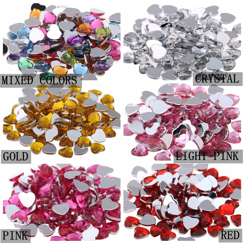 Nail Art Rhinestones 4mm 200pcs Heart Shape Gems Shiny Flat Facets Normal colors Acrylic Rhinestone Strass Nail Stickers