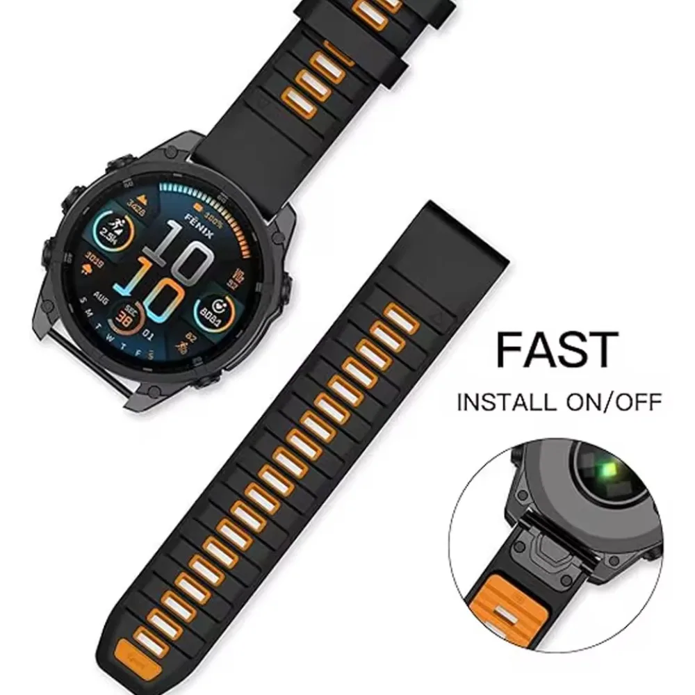 Enhanced Sports Silicone Strap - Comfortable & Breathable Band for Multisport Wearables, Available in 26mm, 22mm, 20mm Sizes