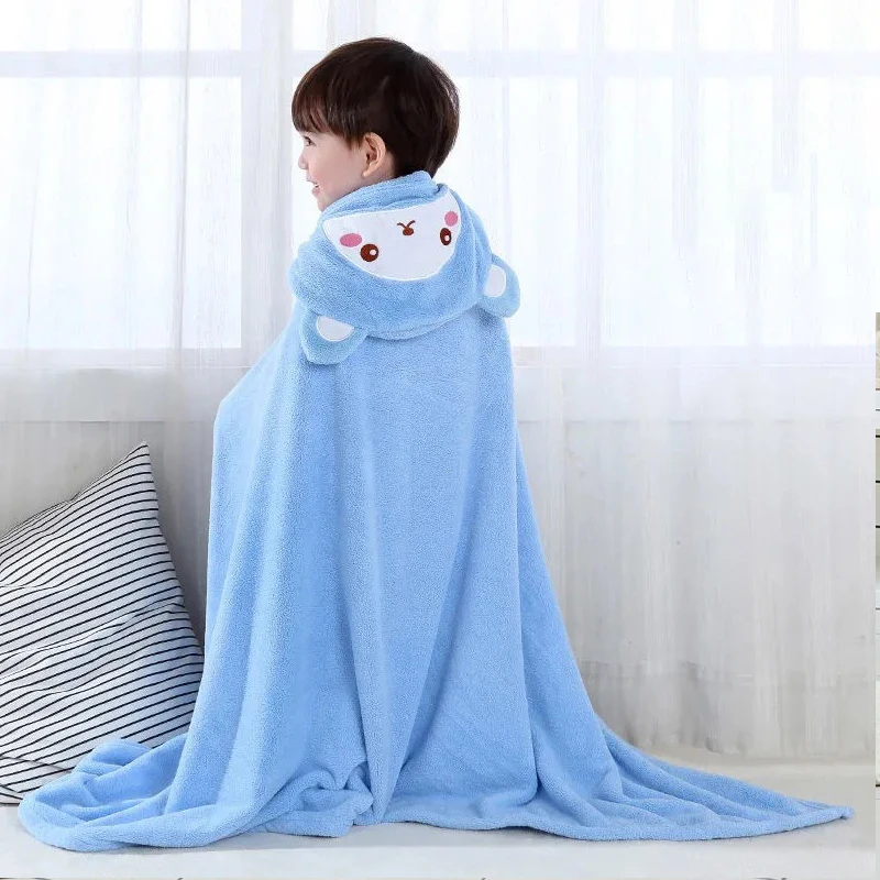 Children's Bath Towel Coral Velvet Baby Baby Hooded Large Towel Soft Absorbent Beach Cartoon with Hat Bucket Tent Bathrobe