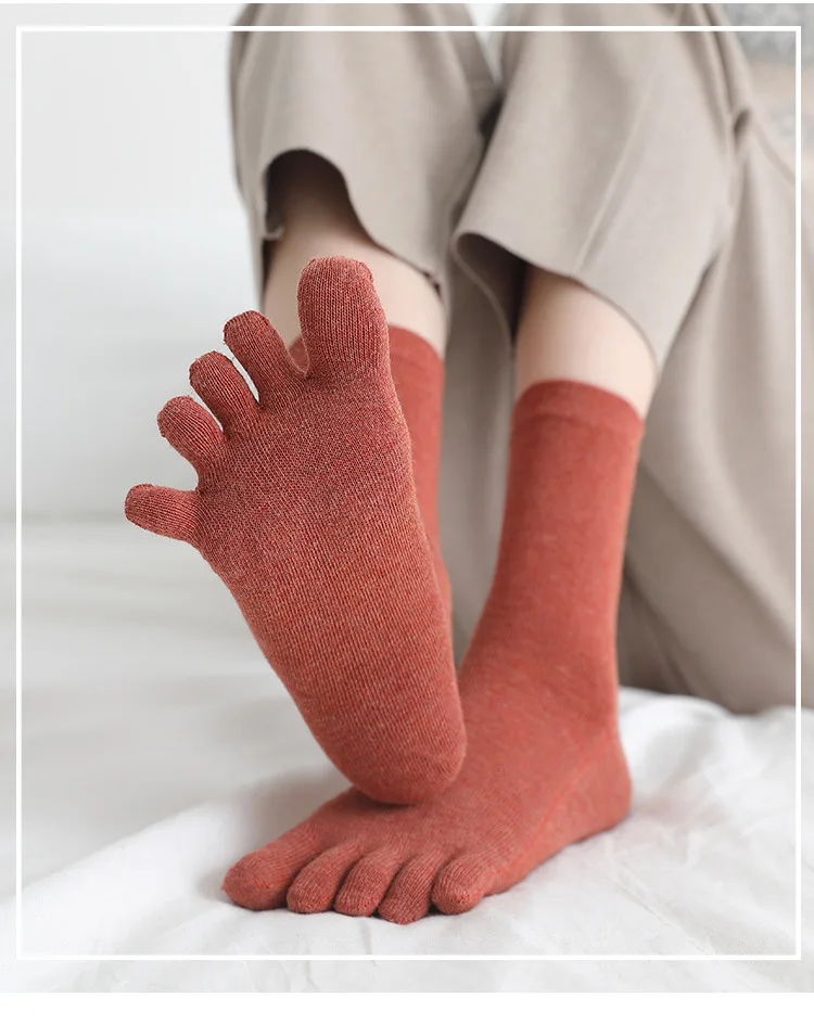 6 Paare/los Baumwolle Fünf Finger Kurze Socken Für Frau Mädchen Solide Atmungsaktive Weiche Elastische Harajuku Socken Mit Zehen Heißer Verkauf – Detail 1