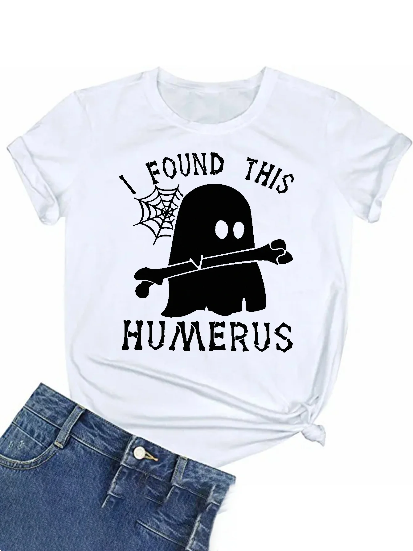 

Женская футболка с коротким рукавом и круглым вырезом, с принтом призрака