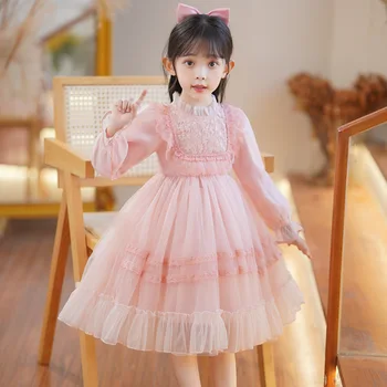 Children's Dress Cute Clothing For Flower Girls White Pink Long Sleeve Embroidered Spring Autumn Casual Wear Ball Gown Dresses