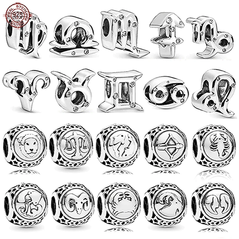 

2023 New 925 Sterling Silver Twelve Constellations Series Round Beads fit Pandora Bracelets DIY Women's Jewelry Gifts