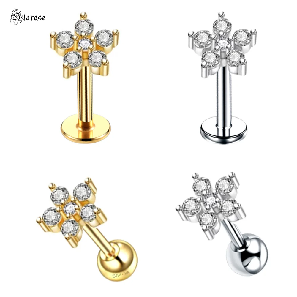 Boucle D'oreille Cartilage Zircon - Mini Fleur Délicate, Barre 4mm, Marque Origami Jewels