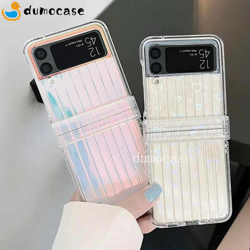 Glitter Love Heart Mirror Case Per Samsung Galaxy Z Flip3 5G Zflip4 Antiurto Laser Aurora Full Protection Cerniera Clear Cover Z3