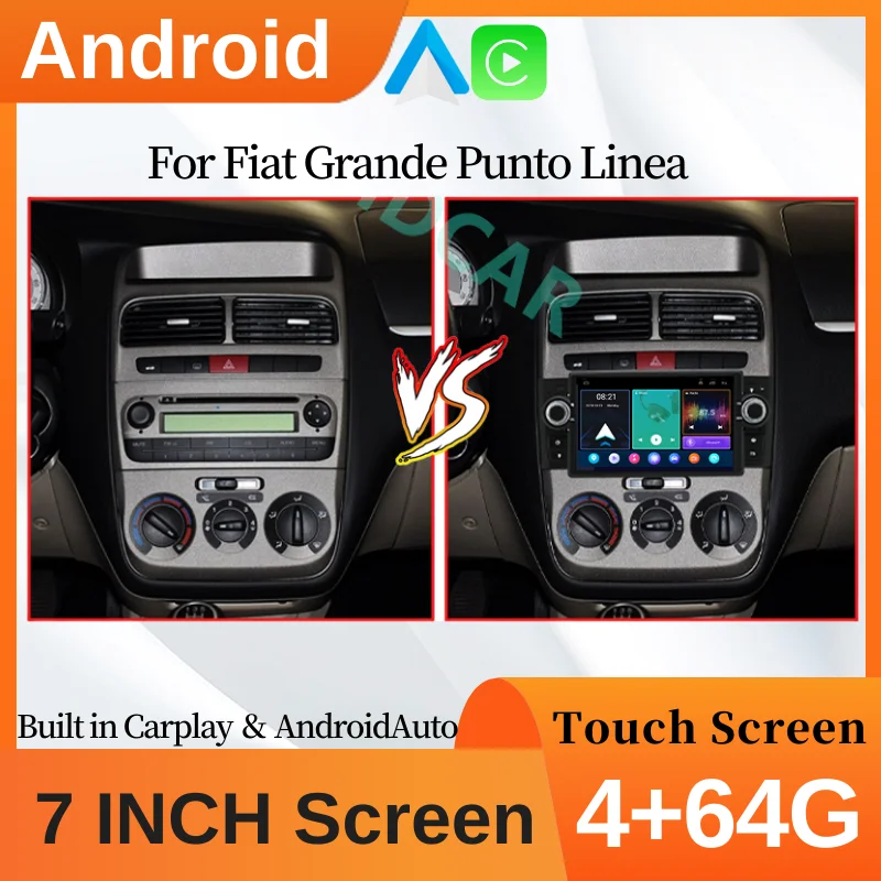 Android Auto Car Radio Central Lcd Touch Screen Multimidia Video Player Wireless Carplay Per Fiat Grande Punto Linea 2007-2012