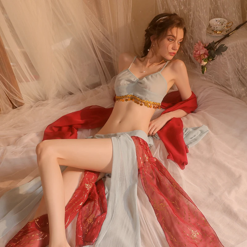 

Women Hanfu Chinese Ancient Dance Stage Costumes Fairy Princess Cosplay Sexy Bellyband Chiffon Pajamas Temptation Sleeping Dress