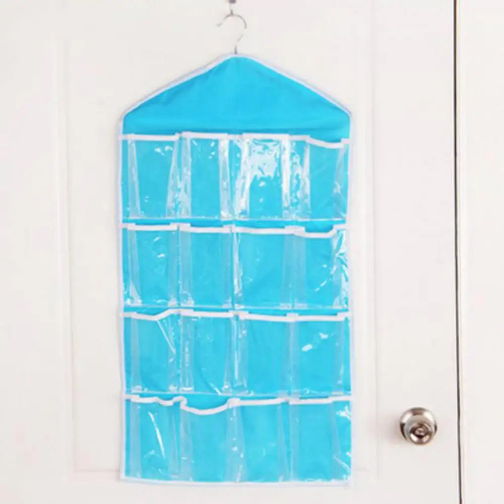 Hanging 16 Pockets Socks Bra Underwear Organizer Tidy Rack Hanger Storage Door Bag For Bathroom Living Room Household Sundries
