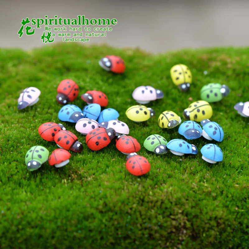 

Cross Border New Micro Landscape DIY Succulent Mini Seven Star Ladybug Wooden Beetle Stickable Decorative Accessories