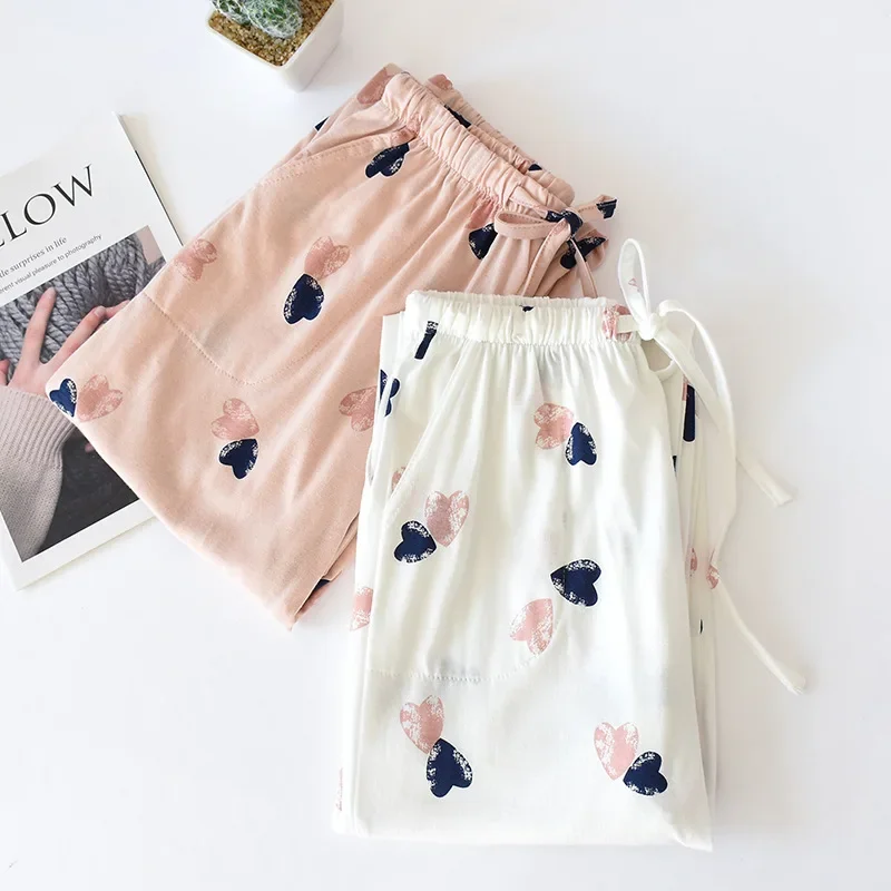 2024 New Soft Pajamas Pants Cotton Sleep Bottoms Women Printed Style Spring Summer Cotton Home Pants Loose Large Size Trousers