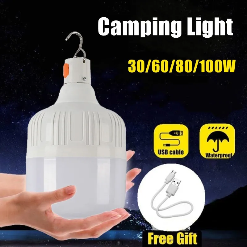 

100W Camping Light USB Rechargeable LED Light Emergency Bulb Tents Lighting Camping Equipment Bulb Portable Lanterns Lighting