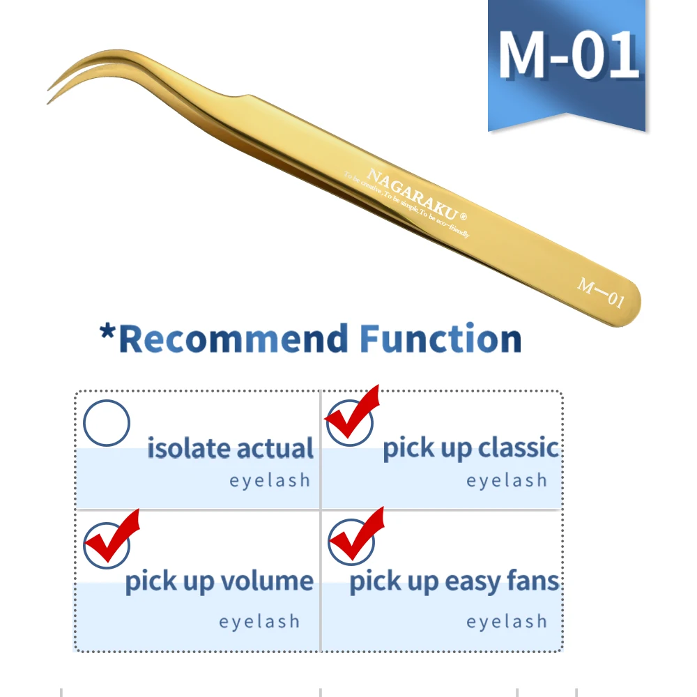 Eyelash Tweezers NAGARAKU Eyelash Extension Tweezers Makeup Tools Stainless Steel Golden Style