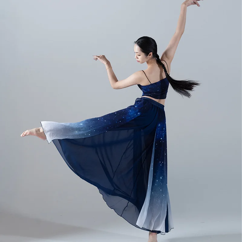 2023 Royal Blue Stars Gradient Chiffon Oriental Dance 2