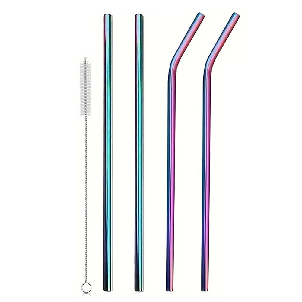 4-Piece Stainless Steel Reusable Straw Set with Cleaning Brush