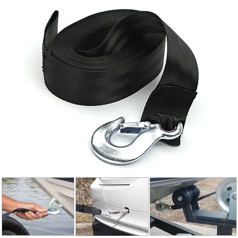 Tie Down Straps 2 tons Car Towing Rope Strape Cable With U Hooks Shackle High Strength Nylon With Reflective Light For Car Truck Trailer SUV, tie down straps