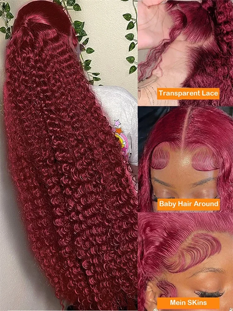 100% Human Hair Deep Wave 99J Burgundy 13x4 Lace Frontal Wig 13x6 Curly 30 40 Inch HD Lace Front Wigs Red Water Kinky Brazilian - Image 2