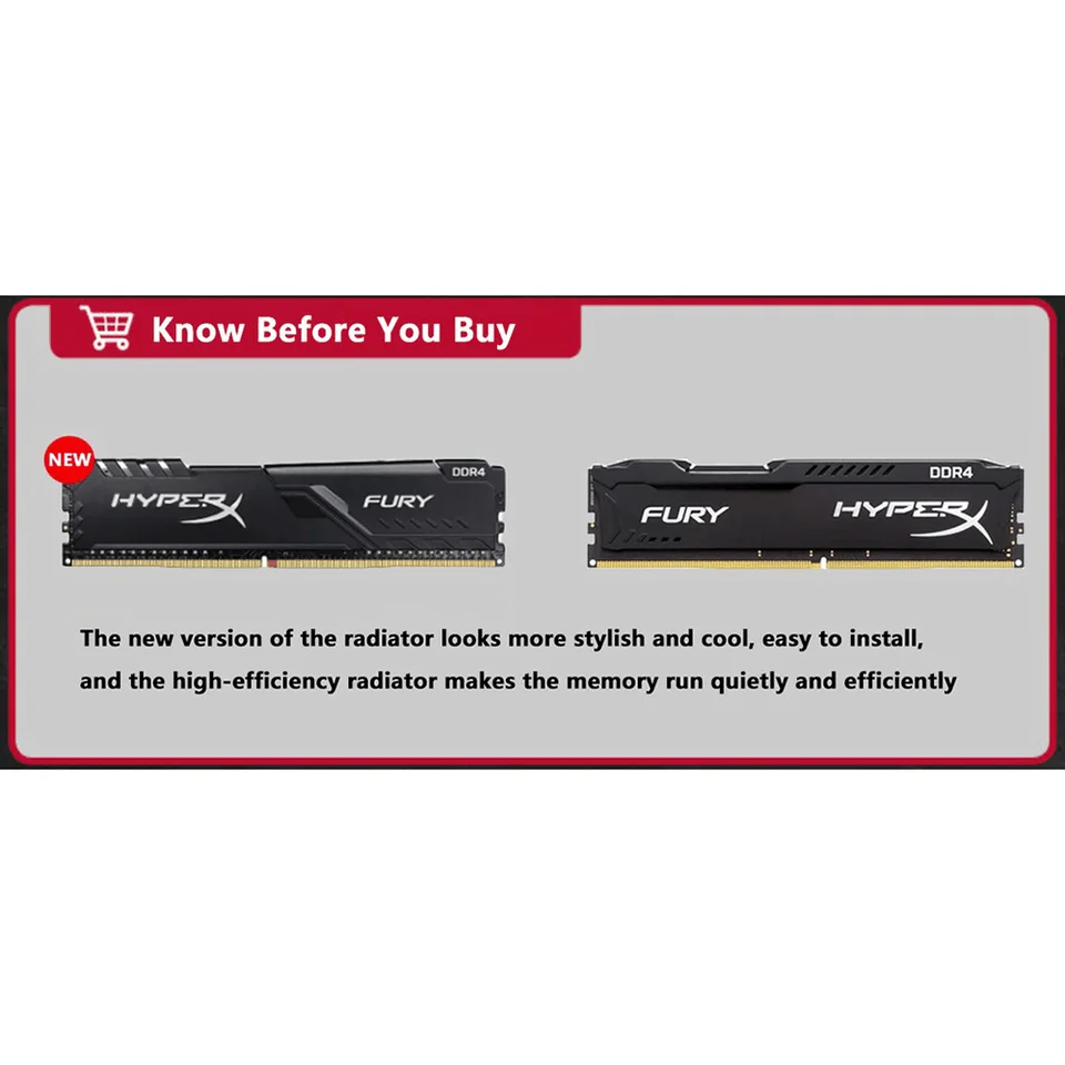 HyperX Fury DDR4 16GB×4 3200MHz HyperX 16GB DDR4 RAM Stick, 3200MHz PC4-25600, FURY Series Desktop