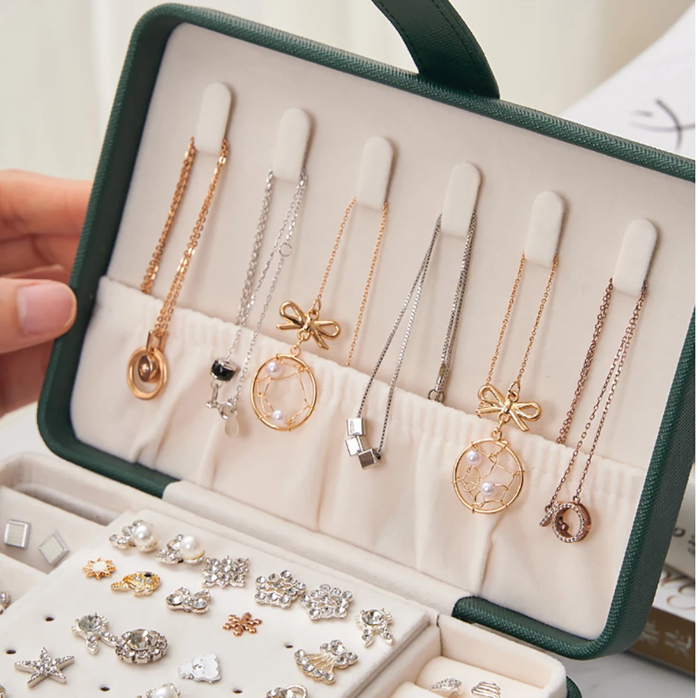 Portable Jewelry Box Three Layers New Retro High Quality Pu Jewelry Box Jewelry Organizer Display Travel Necklace Earrings Case