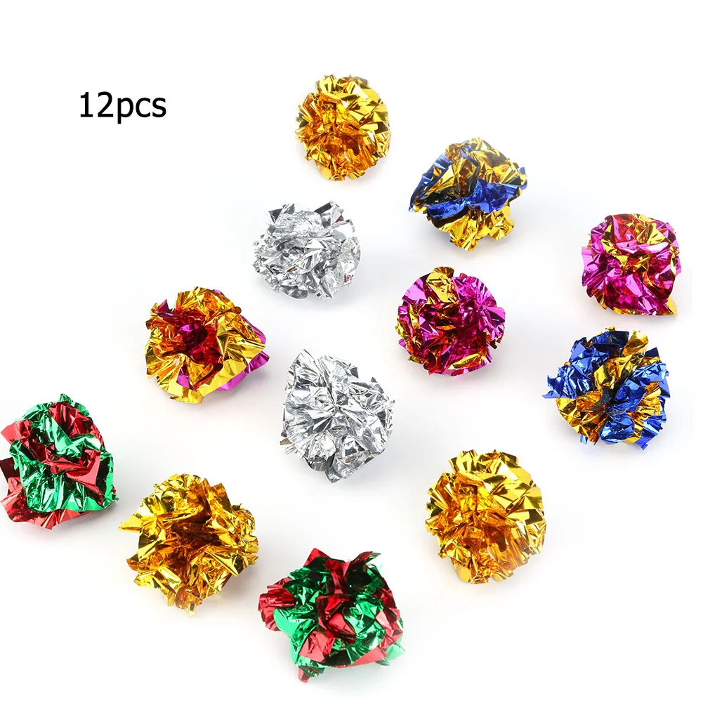 

12pcs Colorful Ball Sound Tin Paper Toy Traning Supplies Dogs Sound Toys for Cat Kitten Playing Interactive Pets Toys