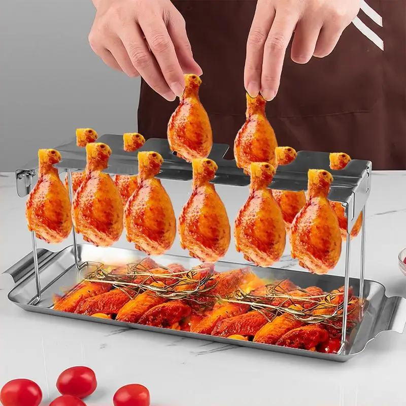그릴용 닭 다리 랙, 접이식 이동식 닭 날개 랙, 공간 절약형 치킨 스탠드, 내열성 치킨 랙 용품