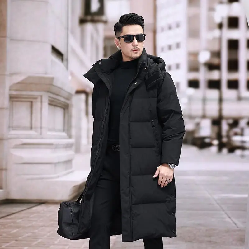 Men's down jacket, white duck down filling, lengthened and thickened, three-dimensional cutting, casual warm coat