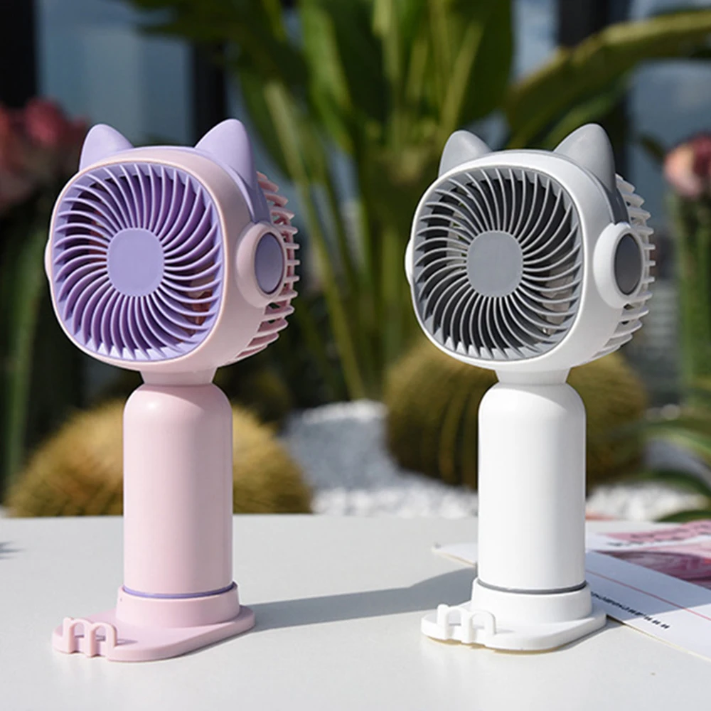 

Portable Mini Wireless Fan USB Rechargeable Handheld Cute Cat Ears Fan Summer Camping Hand fan With Cell Phone Holder