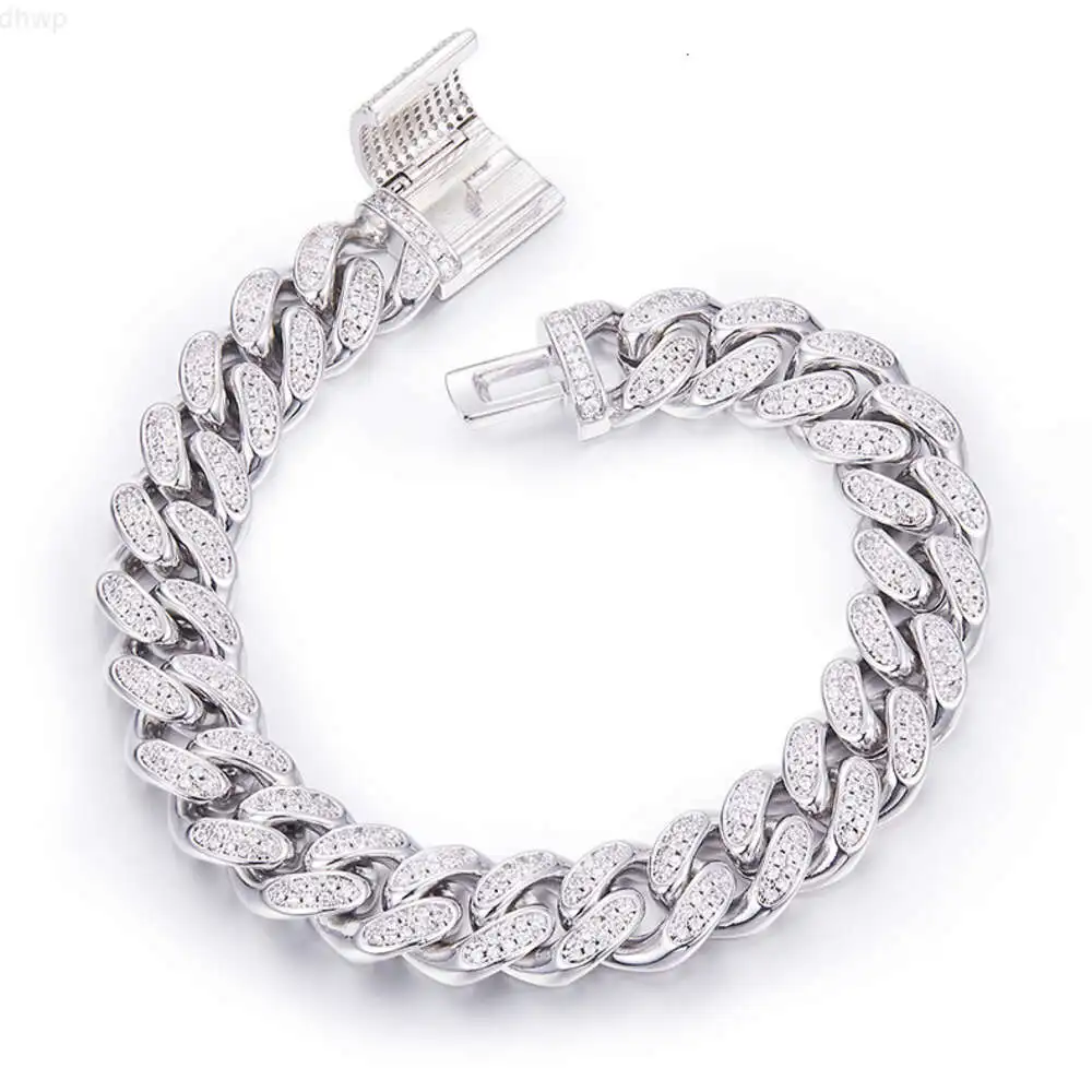 

Kaisney 12mm Wide White Gold Plated Gra Moissanite Diamond Bracelet S925 Sterling Silver Cuban Link Chain Hiphop Jewelry