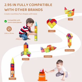 VEVOR 55pcs Magnetic Building Blocks Construction Set Magnet Tiles Children Montessori Educational Game Toys for Kids Boys Gifts 5