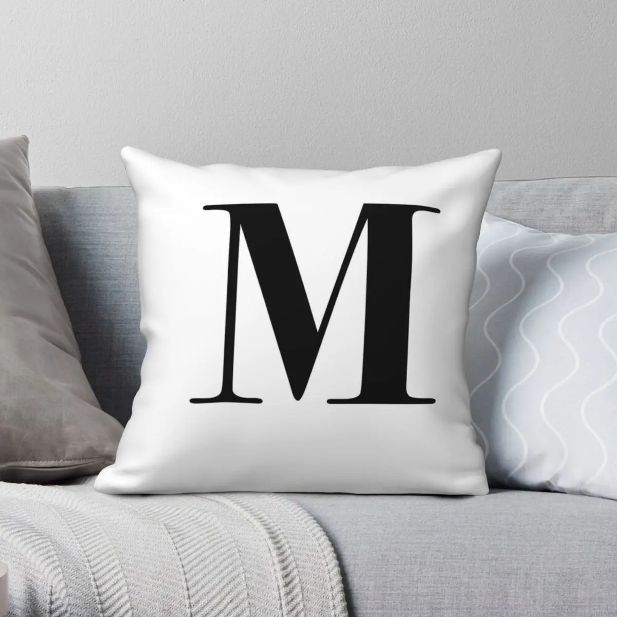 

Letter M Monogram Initial Pillowcase Polyester Linen Velvet Printed Decorative Throw Pillow Case Sofa Seater Cushion Cover 18"