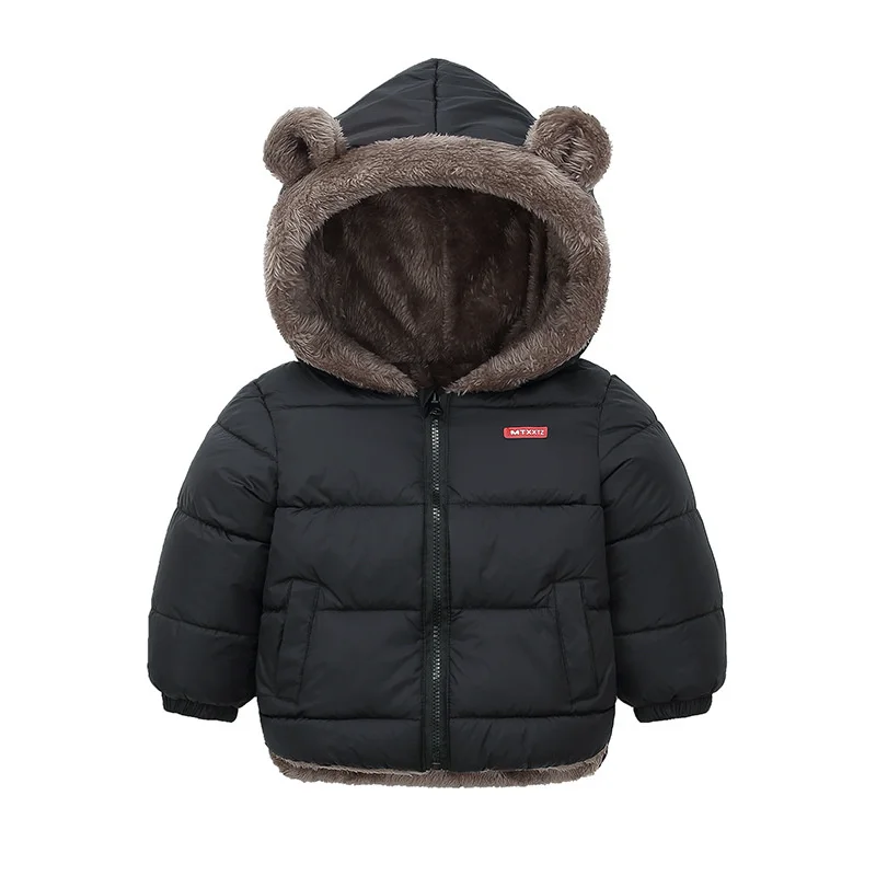 Baby Boys Girls Down Outerwear Kids Fashion Plus Velvet Coat Children Fur Hooded Casual Clothes Autumn Winter Thick Warm Jackets - 2