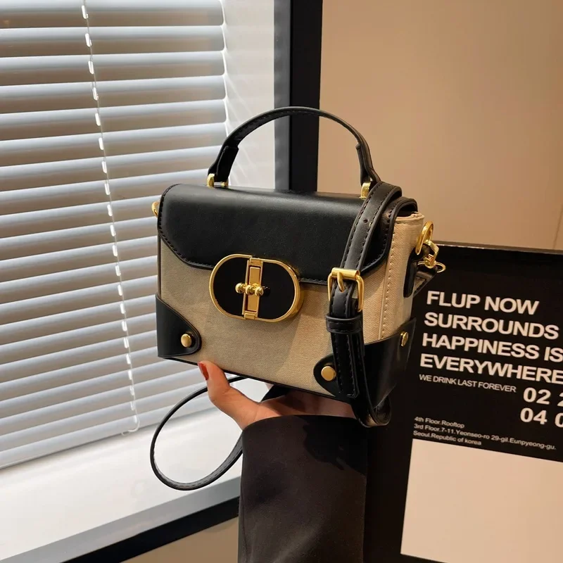 Popular Small Women's Fashion All-Matching 2024 New Retro Shoulder Messenger Portable Small Square Box Bag