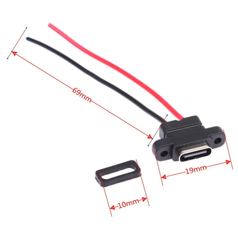 2개 USB 3.1 커넥터 타입-C 2핀 SMD SMT 용접 와이어 여성용 방수 소켓 고속 충전 포트