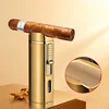New Luxury Cigar Lighter Torch Metal Straight Jet Butane Lighter Smoking Accessories Cool Cigar Punch Men's Gifts 2